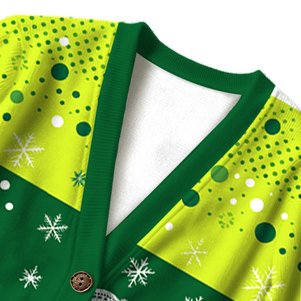 Uglysweatershops Art Green Pumpkin Vintage Ugly Cardigan Sweater