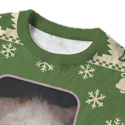 Uglysweatershops Green Psychedelic Cat Fuzzy Christmas Ugly Sweatshirt