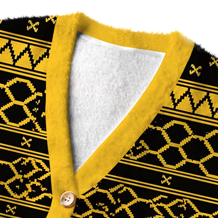 Uglysweatershops Killer Bees Fuzzy Ugly Cardigan Sweatshirt