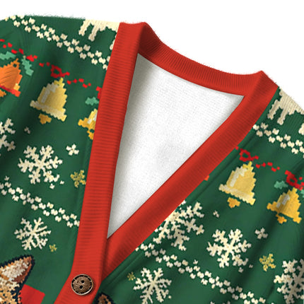 Uglysweatershops Funny Smoking Cat Green Ugly Cardigan Sweater