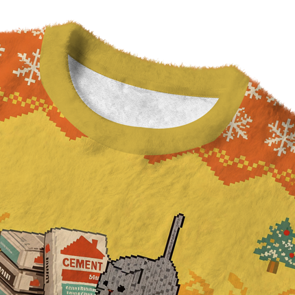 Uglysweatershops I Eat Cement Yellow Fuzzy Christmas Ugly Sweatshirt