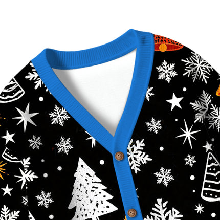 Uglysweatershops Blue Yellow Pumpkin Kids Ugly Cardigan Sweater