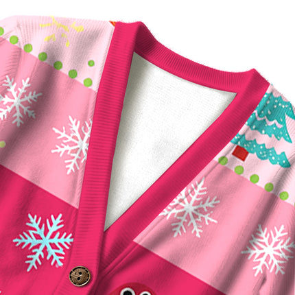 Uglysweatershops Pink Mushroom Ugly Cardigan Sweater