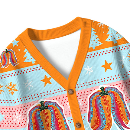 Uglysweatershops TOKYO PUMPKIN FOREVER Kids Ugly Cardigan Sweater