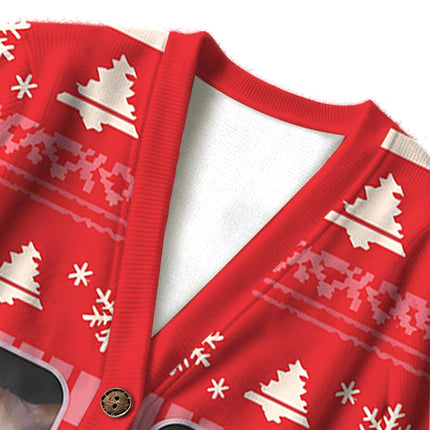 Uglysweatershops Red Psychedelic Cat Ugly Cardigan Sweater