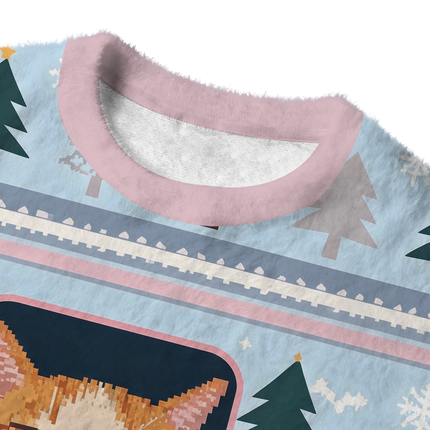 Uglysweatershops Pink Drowsy Cat Meme Funny Fuzzy Christmas Ugly Sweatshirt