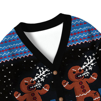 Uglysweatershops Gingerbread Monster Kids Ugly Cardigan Sweater