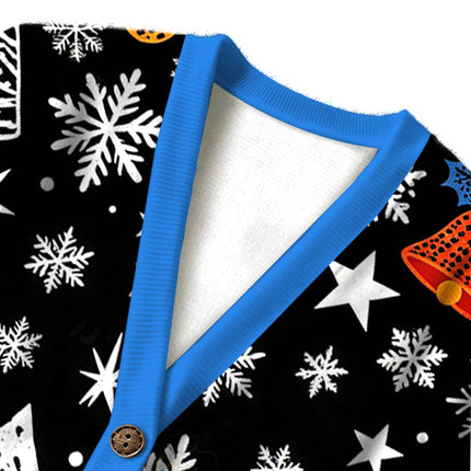 Uglysweatershops Blue Yellow Pumpkin Ugly Cardigan Sweater