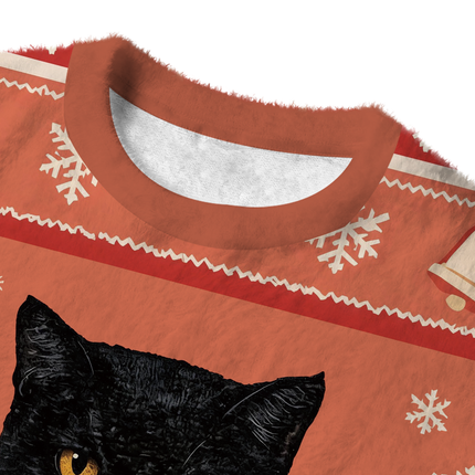 Uglysweatershops Smoking Black Cat Vintage Fuzzy Christmas Ugly Sweatshirt