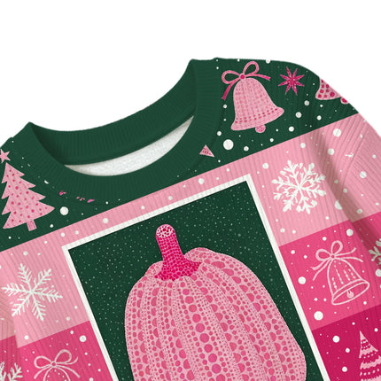 Uglysweatershops Art Pink Pumpkin Kids Ugly Sweater