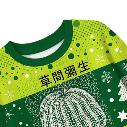 Uglysweatershops Art Green Pumpkin Vintage Kids Ugly Sweater