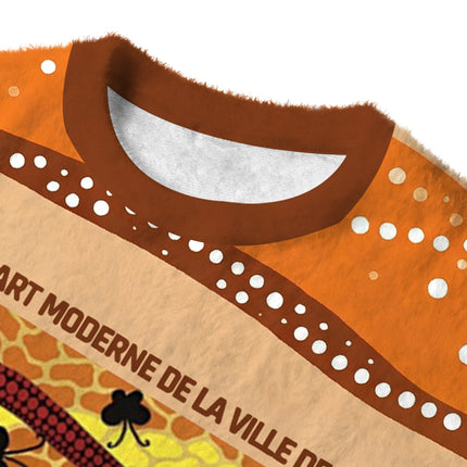 Uglysweatershops Dotted Art Flower Fuzzy Christmas Ugly Sweatshirt