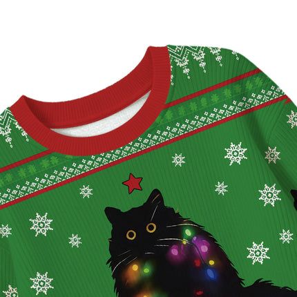 Uglysweatershops Lights Cat Green Kids Ugly Sweater