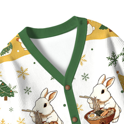 Uglysweatershops Bunny:One More Bowl Kids Ugly Cardigan Sweater