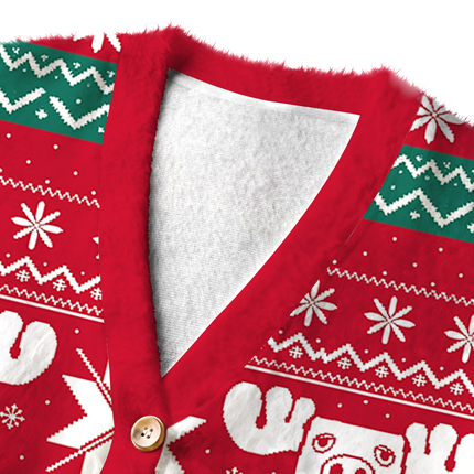 Uglysweatershops Vintage Moose Fuzzy Ugly Cardigan Sweatshirt