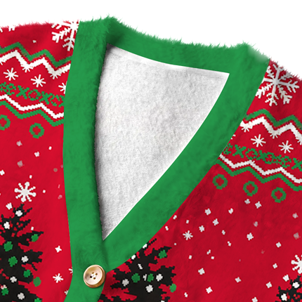 Uglysweatershops Happy Little Xmas Trees Fuzzy Ugly Cardigan Sweatshirt