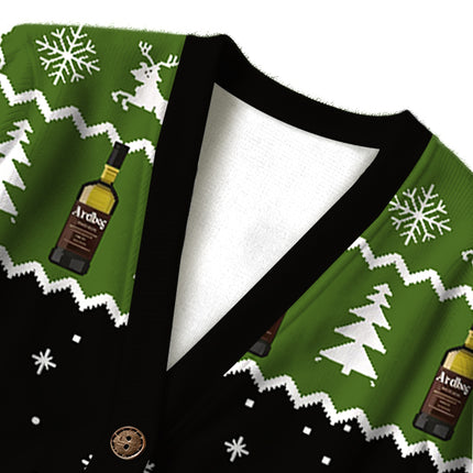 Uglysweatershops Black Beer Ugly Cardigan Sweater