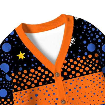 Uglysweatershops Art Navy Yellow Pumpkin Kids Ugly Cardigan Sweater