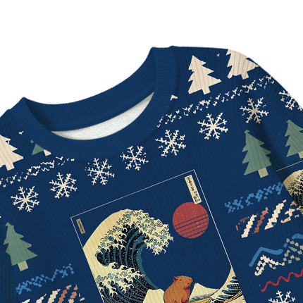 Uglysweatershops Capybara Surfing Kids Ugly Sweater