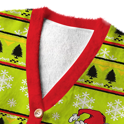 Uglysweatershops Santa Hat Fuzzy Ugly Cardigan Sweatshirt