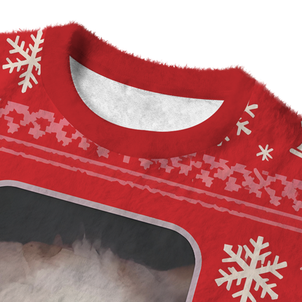 Uglysweatershops Red Psychedelic Cat Fuzzy Christmas Ugly Sweatshirt