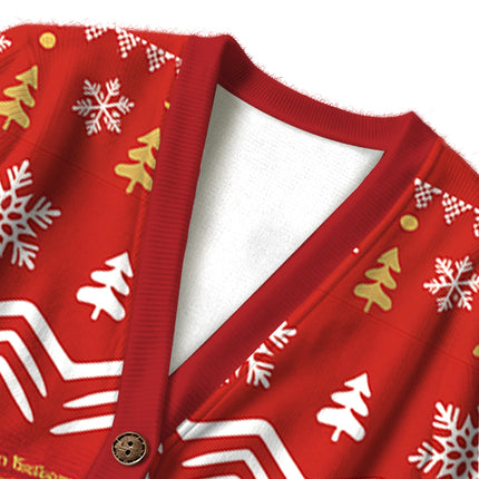 Uglysweatershops Red Beer Ugly Cardigan Sweater