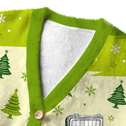 Uglysweatershops Vintage Cooler Box Fuzzy Ugly Cardigan Sweatshirt