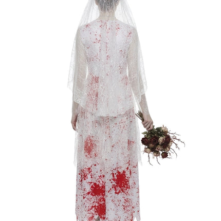 Uglysweatershops Halloween Ghost Bride Bloodstained White Wedding Dress-no flowers