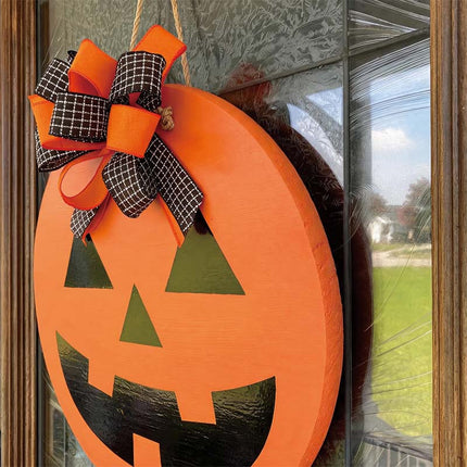 Uglysweatershops Halloween 2-Pack Wooden Pumpkin Wreath Door Decoration