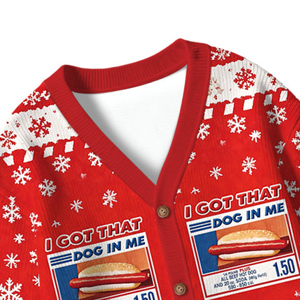 Uglysweatershops I Got That Dog In Me Red Kids Ugly Cardigan Sweater