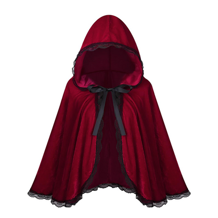 Uglysweatershops Halloween Red Lace-trimmed Hooded Witch Cosplay Cape