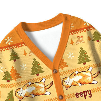 Uglysweatershops Silly Sleepy Cat Meme Kids Ugly Cardigan Sweater