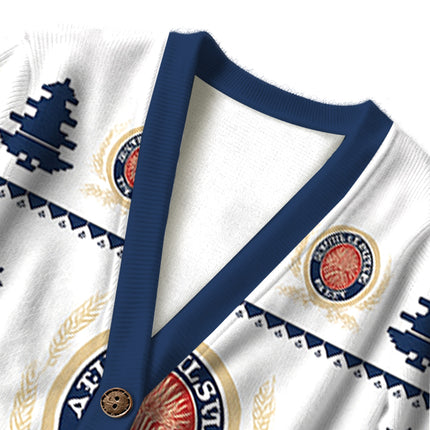 Uglysweatershops Blue Beer Ugly Cardigan Sweater