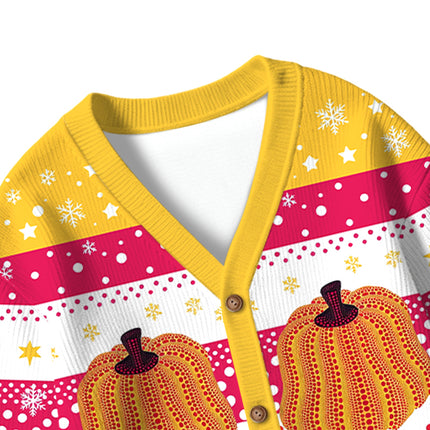 Uglysweatershops Art Golden Pumpkin Kids Ugly Cardigan Sweater