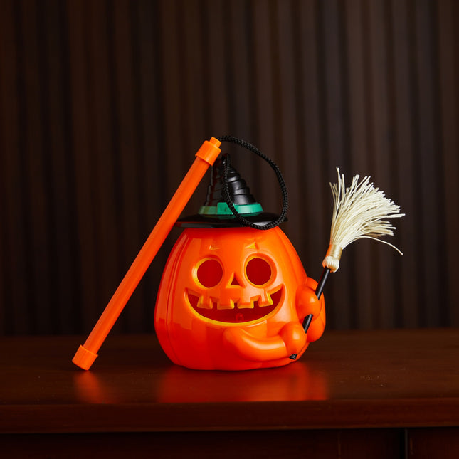 Uglysweatershops Halloween Kid Handheld Broom Magic Pumpkin Lantern