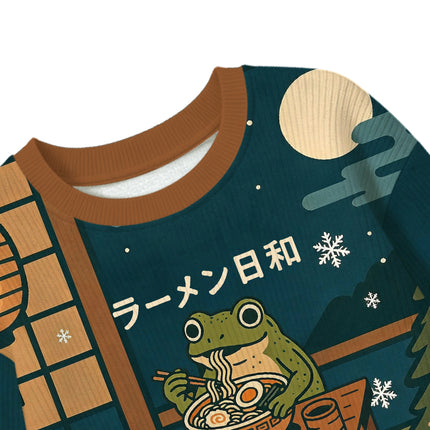 Uglysweatershops Japanese Frog Eating Ramen Kids Ugly Sweater