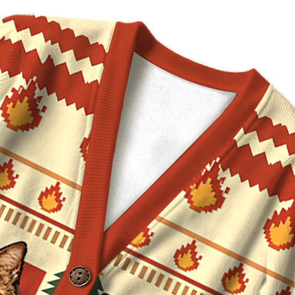 Uglysweatershops Funny Smoking Cat Ugly Cardigan Sweater