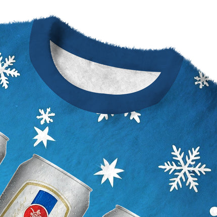 Uglysweatershops Vintage Retro Beer Can Collection Fuzzy Christmas Ugly Sweatshirt