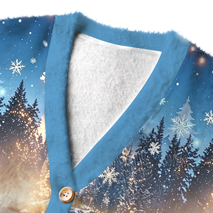 Uglysweatershops Rocky Mountain Water Fuzzy Ugly Cardigan Sweatshirt