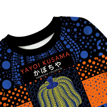 Uglysweatershops Art Navy Yellow Pumpkin Kids Ugly Sweater