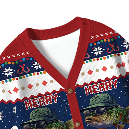 Uglysweatershops Merry Fishmas Kids Ugly Cardigan Sweater