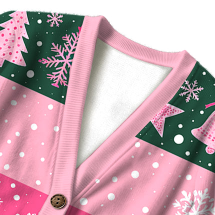Uglysweatershops Art Pink Pumpkin Ugly Cardigan Sweater