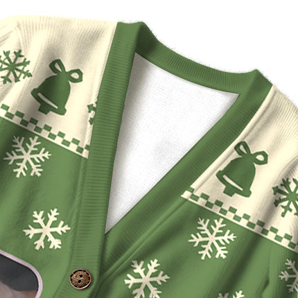 Uglysweatershops Green Psychedelic Cat Ugly Cardigan Sweater