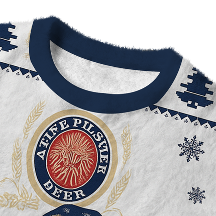 Uglysweatershops Blue Beer Fuzzy Christmas Ugly Sweatshirt