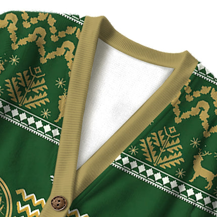 Uglysweatershops Green Deer Ugly Cardigan Sweater