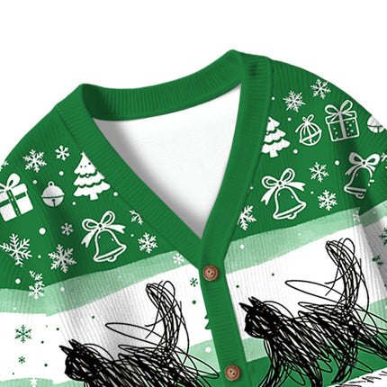 Uglysweatershops Minimalist Cat Art Kids Ugly Cardigan Sweater