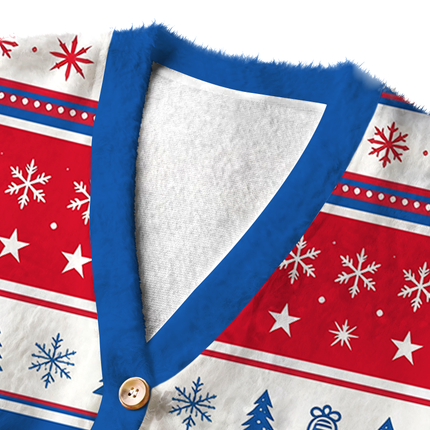 Uglysweatershops Red White Mountain Fuzzy Ugly Cardigan Sweatshirt