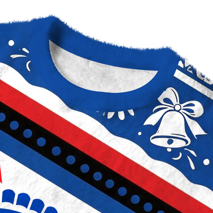 Uglysweatershops Retro Blue Ribbon Fuzzy Christmas Ugly Sweatshirt