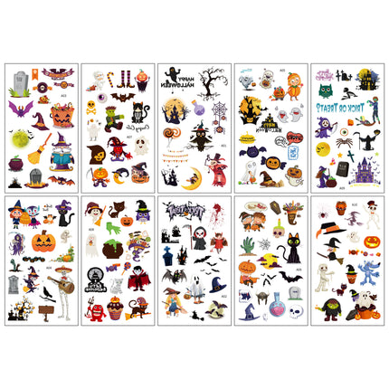 Uglysweatershops Halloween 10 Piece Fun Cartoon Temporary Tattoo Stickers For Kids