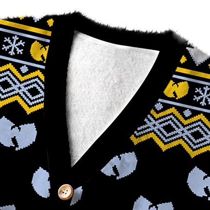 Uglysweatershops Snowflakes Yellow Black Fuzzy Ugly Cardigan Sweatshirt